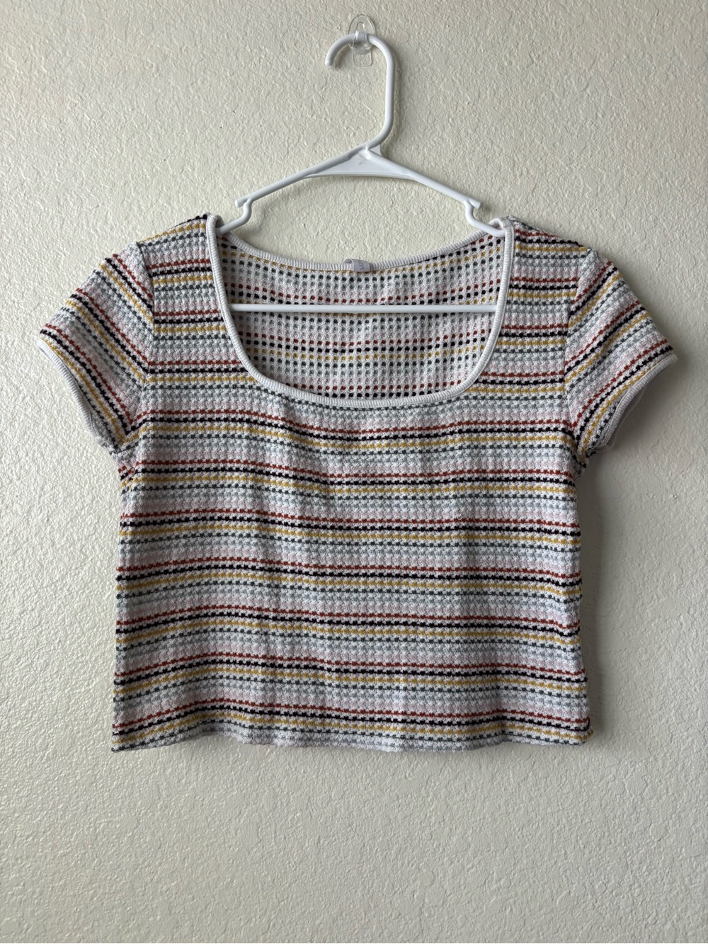 Striped Scoop Neck Crop Top in White with Multicolor Stripes